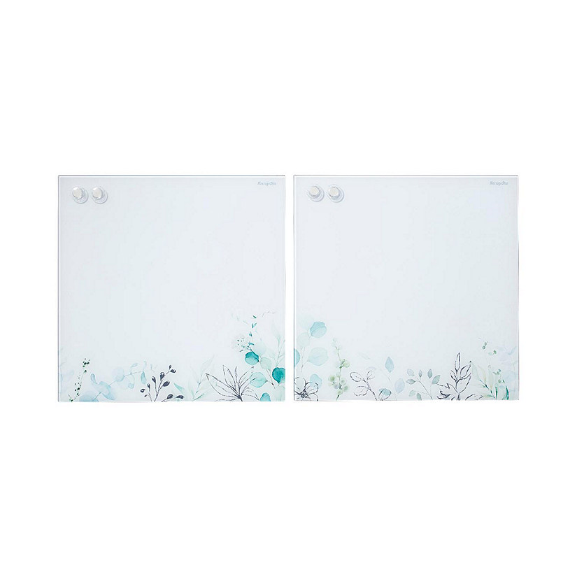 ECR4Kids MessageStor Magnetic Dry-Erase Glass Board with Magnets, 17.5in x 17.5in, Wall-Mounted Whiteboard, Botanical, 2-Pack Image