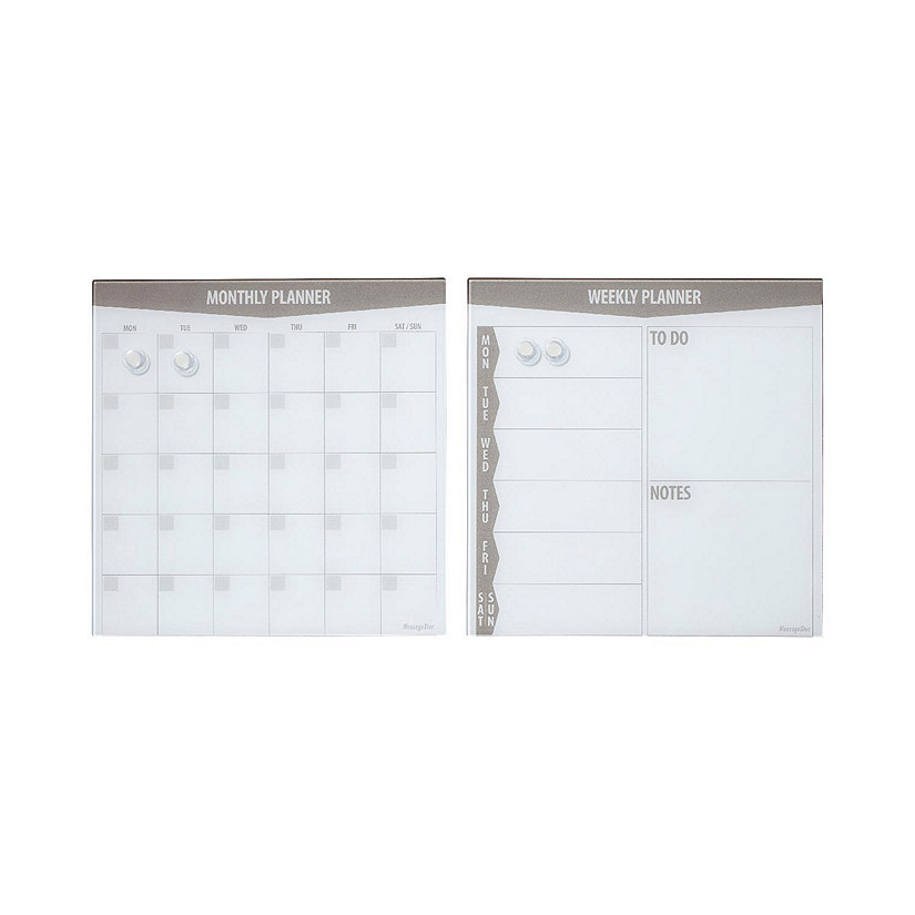 ECR4Kids MessageStor Magnetic Dry-Erase Glass Board with Magnets, 17.5in x 17.5in, Wall-Mounted Whiteboard, Grey, 2-Pack Image