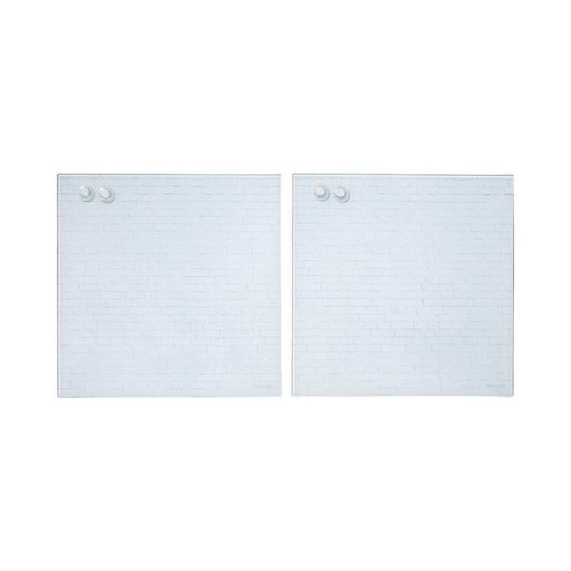 ECR4Kids MessageStor Magnetic Dry-Erase Glass Board with Magnets, 17.5in x 17.5in, Wall-Mounted Whiteboard, White Brick, 2-Pack Image