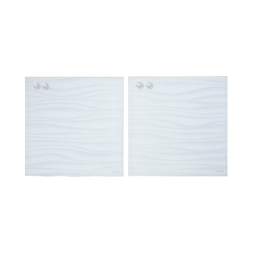 ECR4Kids MessageStor Magnetic Dry-Erase Glass Board with Magnets, 17.5in x 17.5in, Wall-Mounted Whiteboard, White Waves, 2-Pack Image