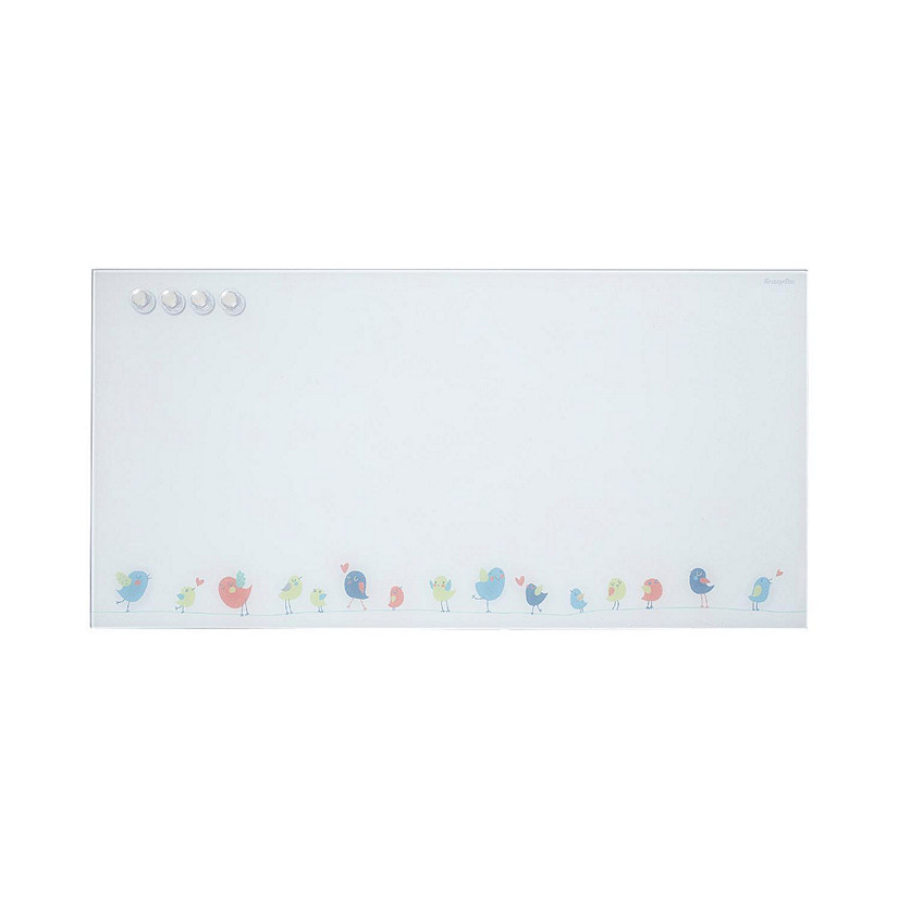 ECR4Kids MessageStor Magnetic Dry-Erase Glass Board with Magnets, 18in x 36in, Wall-Mounted Whiteboard, Birds Image