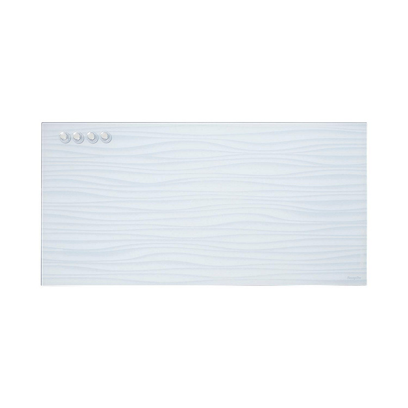 ECR4Kids MessageStor Magnetic Dry-Erase Glass Board with Magnets, 18in x 36in, Wall-Mounted Whiteboard, White Waves Image