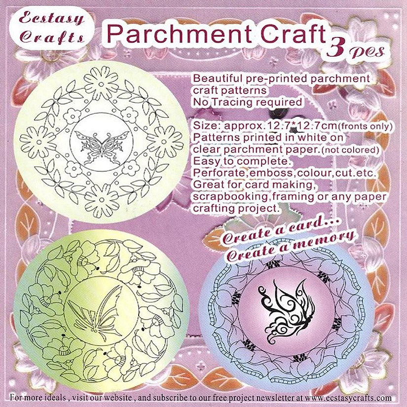 Ecstasy Crafts 3 Parchment Patterns Flowers  Butterflies Image