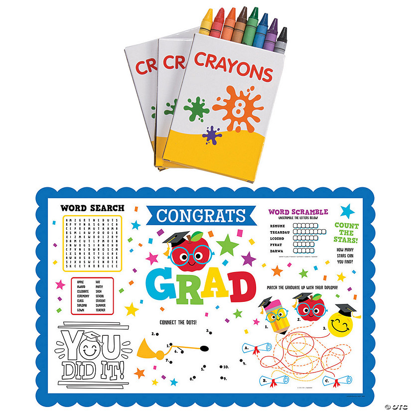 Elementary Graduation Activity Placemats with Crayons for 12 Image