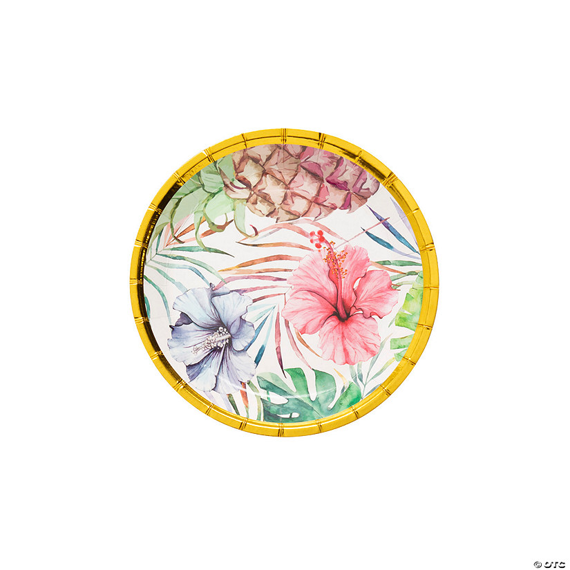 Elevated Luau Pineapple & Floral Paper Dessert Plates - 8 Ct. Image