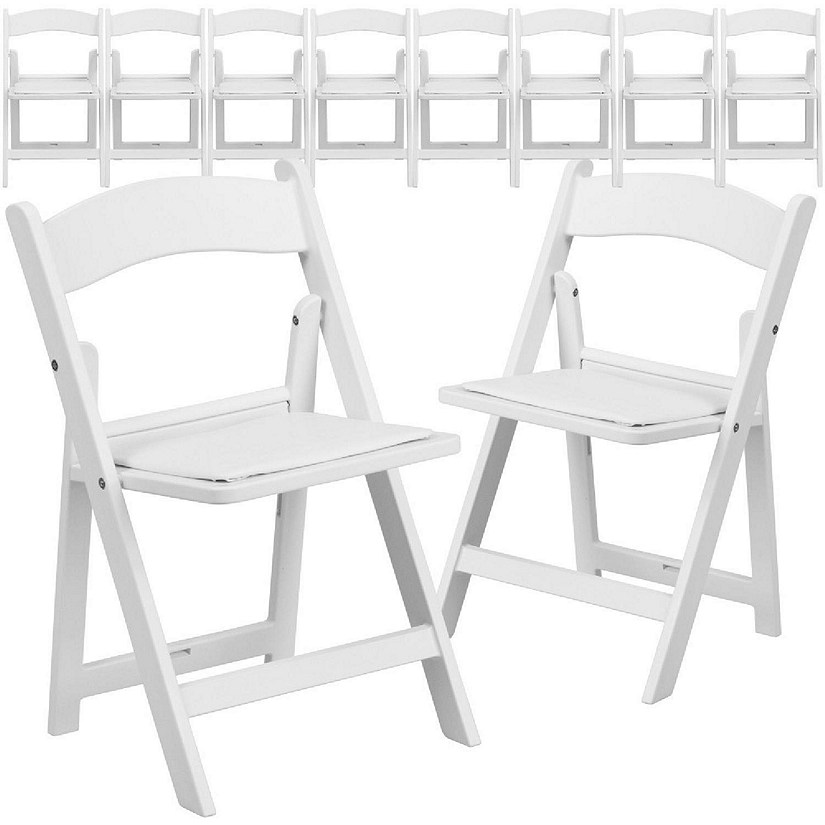 Emma + Oliver 10 Pack Kids White Resin Folding Event Party Chair with Vinyl Padded Seat Image