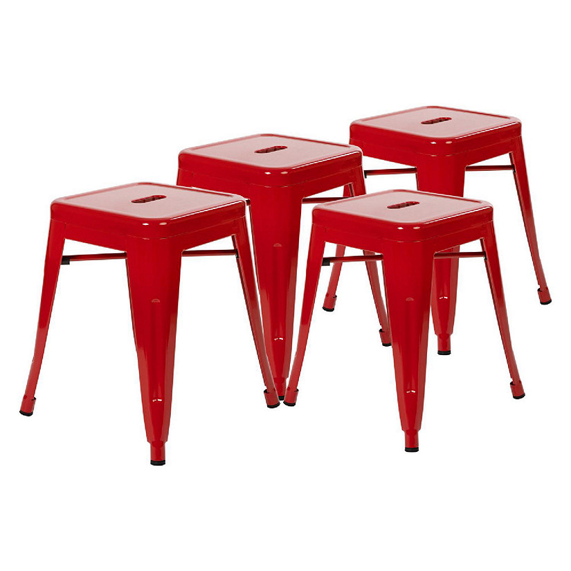 Emma + Oliver 18 Inch Table Height Indoor Stackable Metal Dining Stool in Red-Set of 4 Image