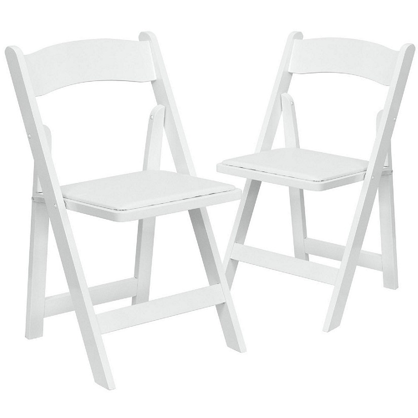 Emma + Oliver 2 Pack White Wood Folding Chair with Vinyl Padded Seat Image