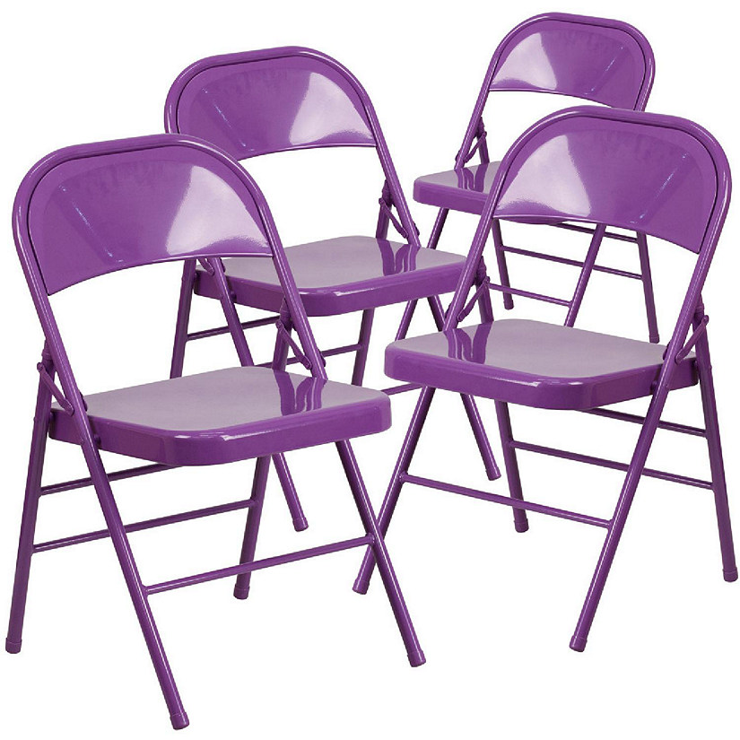 Emma + Oliver 4 Pack Colorful Impulsive Purple Triple Braced Metal Folding Chair Image