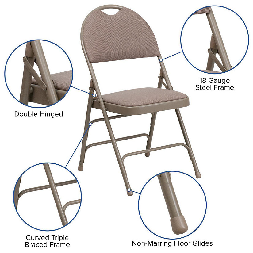 Emma + Oliver 4 Pack Easy-Carry Beige Fabric Metal Folding Chair Image