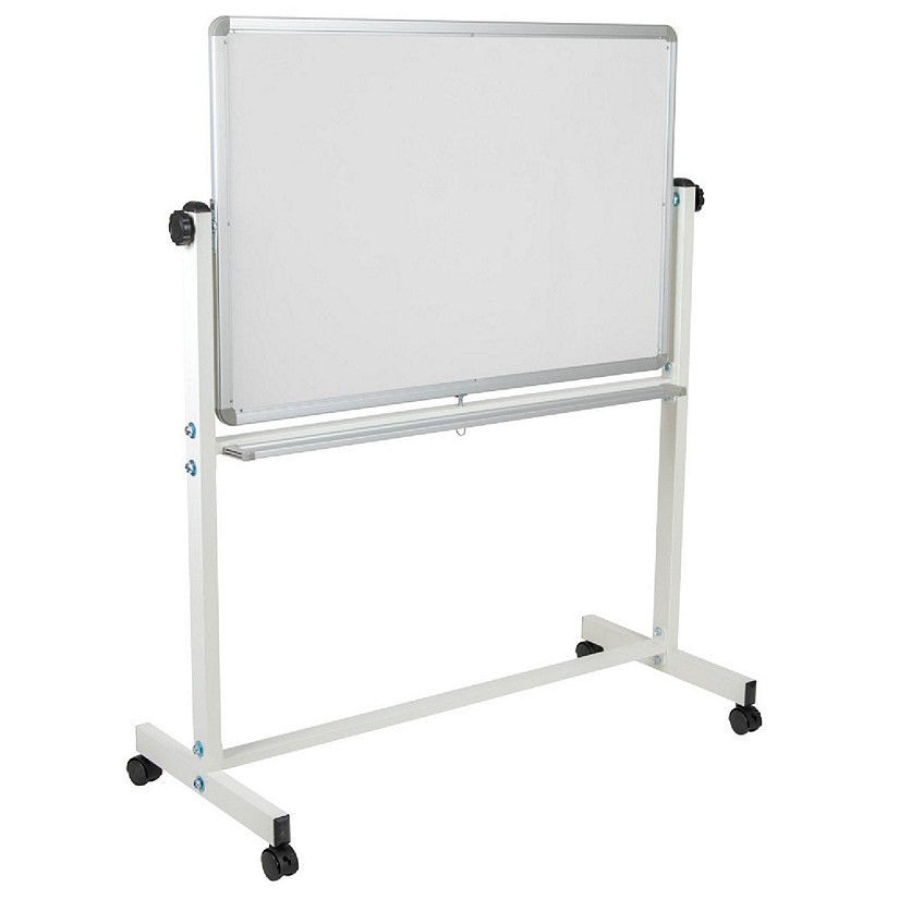 Emma + Oliver 45.25"W x 54.75"H Double-Sided Mobile White Board with Pen Tray Image