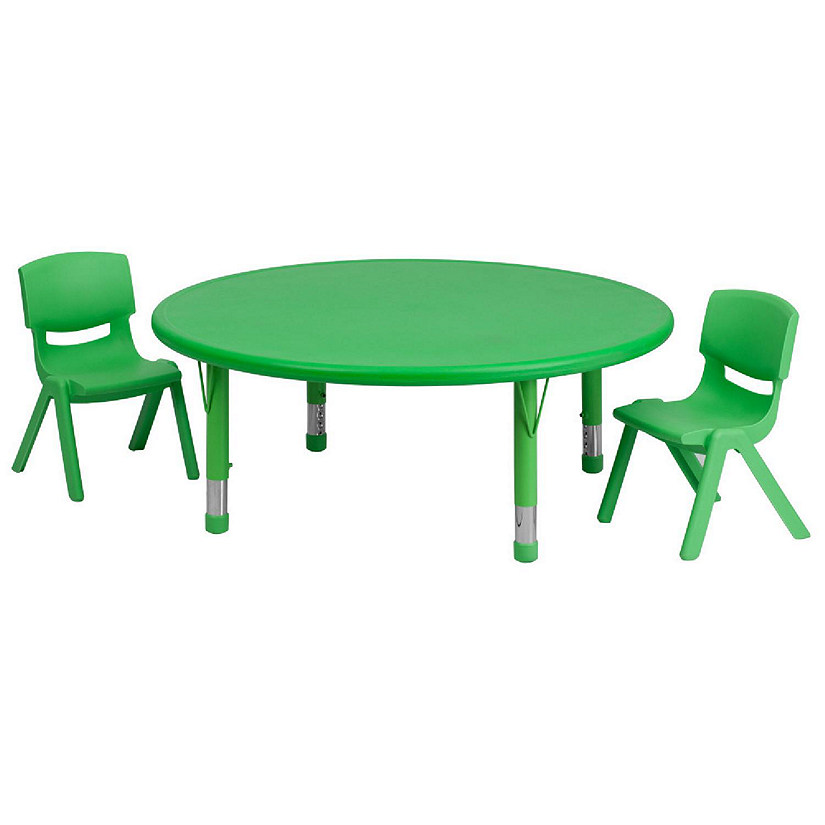 Emma + Oliver 45" Round Green Plastic Adjustable Activity Table Set-2 Chairs Image