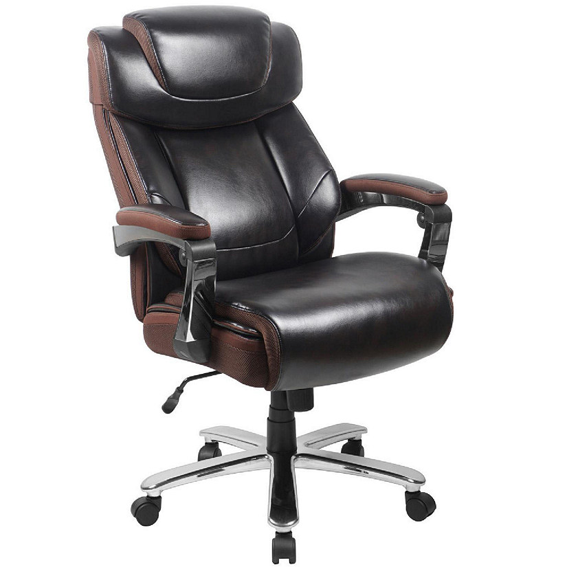 Emma + Oliver Big & Tall Office Chair - Brown LeatherSoft Executive Swivel Office Chair with Headrest and Wheels Image