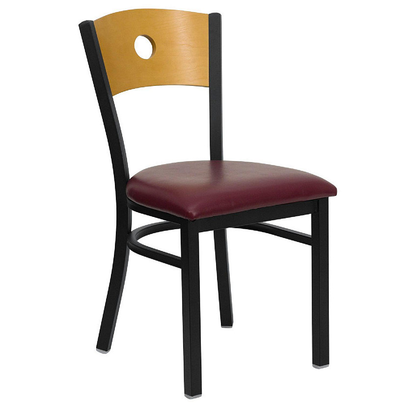 Emma + Oliver Black Circle Back Metal Dining Chair/Natural Back, Burgundy Seat Image