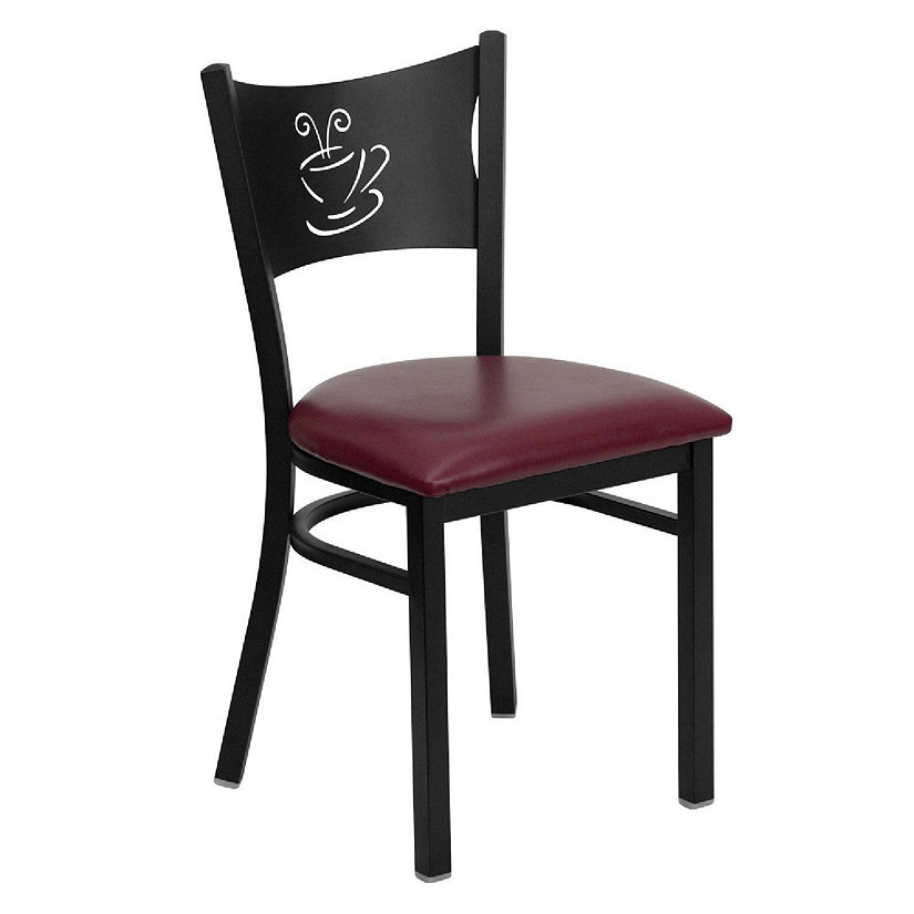 Emma + Oliver Black Coffee Back Metal Restaurant Chair - Burgundy Vinyl Seat Image