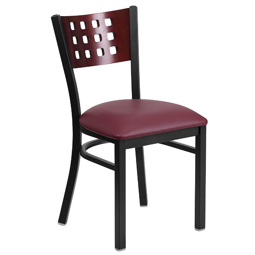 Emma + Oliver Black Cutout Back Metal Dining Chair, Burgundy Vinyl Seat Image