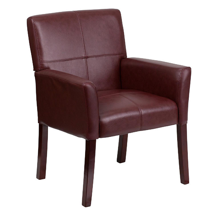 Emma + Oliver Burgundy LeatherSoft Executive Side Reception Chair with Mahogany Legs Image