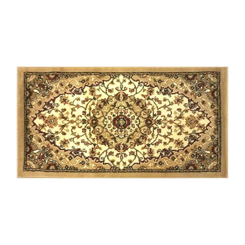Emma + Oliver Classic Design Area Rug - Ivory with Floral Medallion - 2'x3' - Moisture & Stain Resistant - Olefin Facing Image