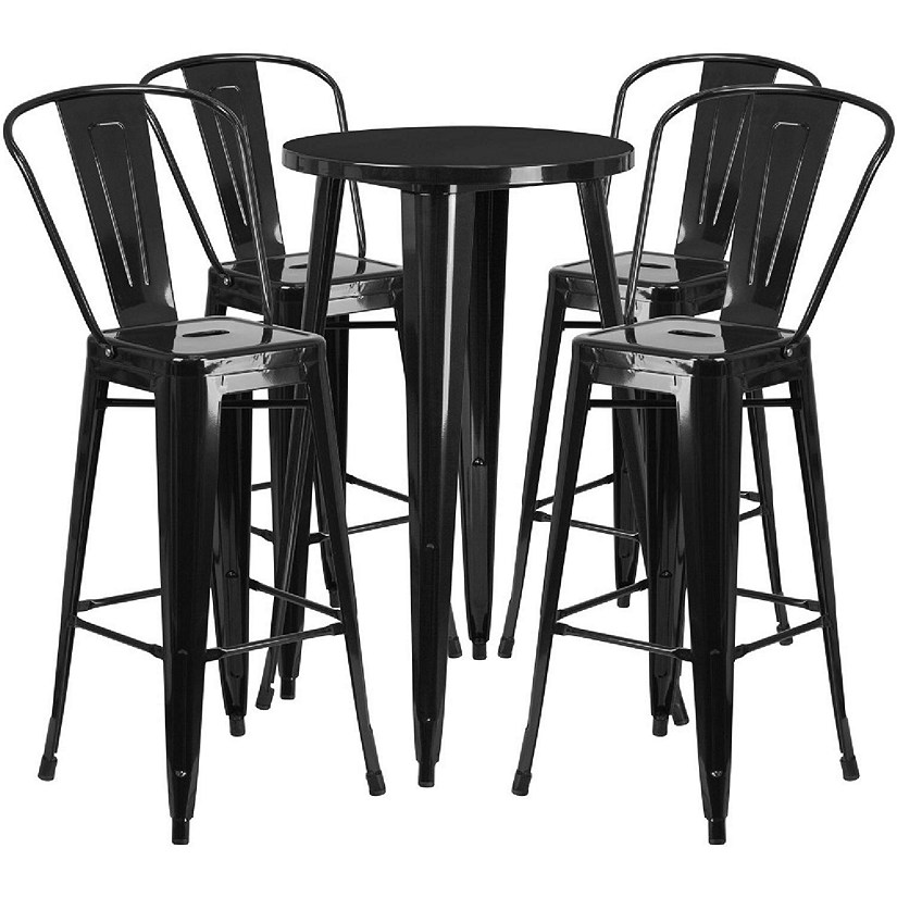 Emma + Oliver Commercial 24" Round Black Metal Indoor-Outdoor Bar Table Set-4 Cafe Stools Image
