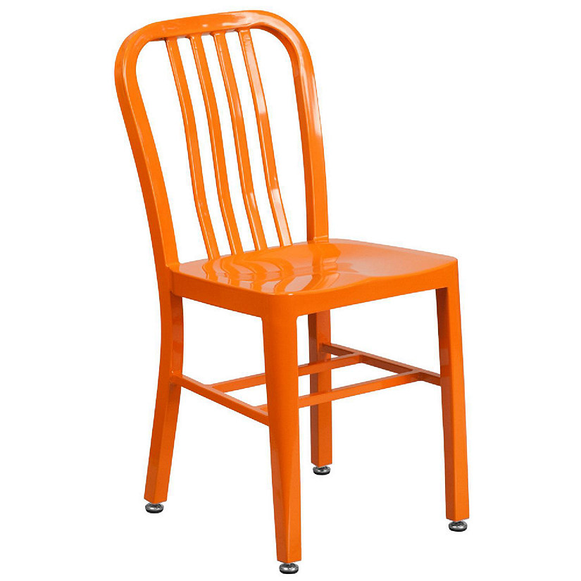 Emma + Oliver Commercial Grade Orange Metal Indoor-Outdoor Chair Image