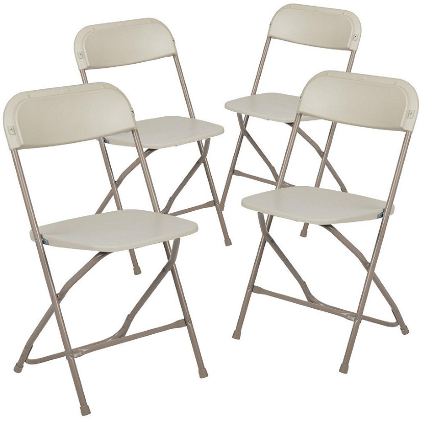 Emma + Oliver Folding Chair - Beige Plastic - 4 Pack 650LB Weight Capacity Comfortable Event Chair - Lightweight Folding Chair Image