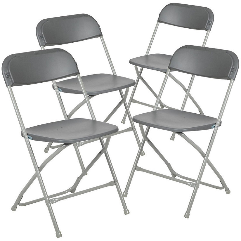Emma + Oliver Folding Chair - Grey Plastic - 4 Pack 650LB Weight Capacity Comfortable Event Chair - Lightweight Folding Chair Image