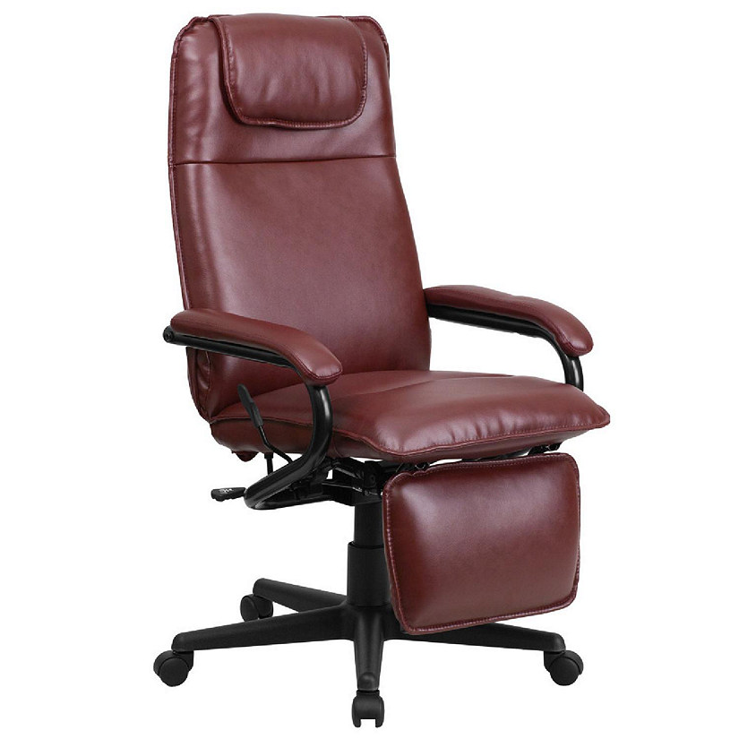 Emma + Oliver High Back Burgundy LeatherSoft Executive Reclining Ergonomic Swivel Office Chair with Arms Image