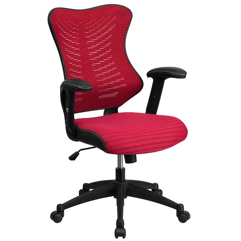 Emma + Oliver High Back Designer Burgundy Mesh Executive Swivel Ergonomic Office Chair with Adjustable Arms Image