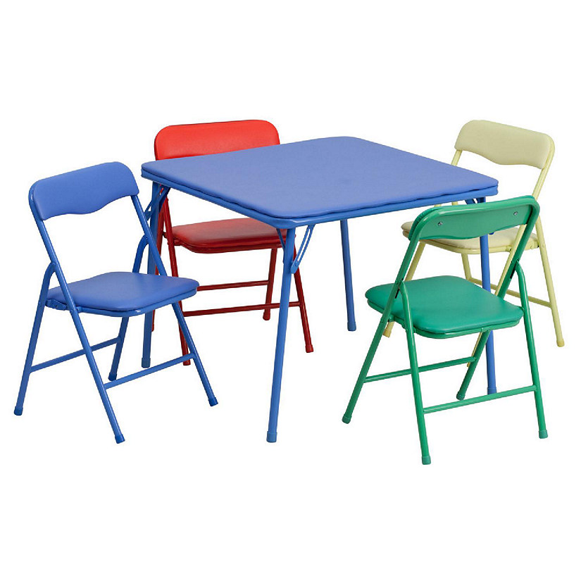Emma + Oliver Kids Colorful 5 Piece Folding Activity Table and Chair Set for Home & Daycare Image