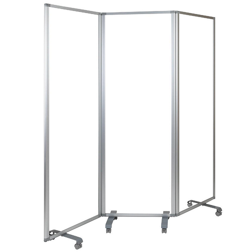 Emma + Oliver Mobile Freestanding Clear Room Divider Partition Portable Roll Up Banner Sneeze Guard for Offices, Restaurants, Lobbies and Other Public Areas Image