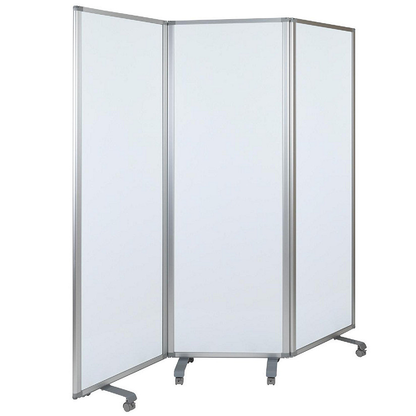 Emma + Oliver Mobile Magnetic Whiteboard 3 Section Partition with Locking Casters, 72"H x 24"W Image