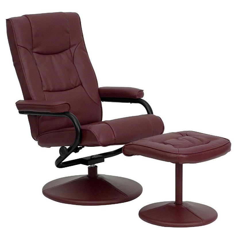 Emma + Oliver Multi-Position Recliner & Ottoman with Wrapped Base in Burgundy LeatherSoft Image