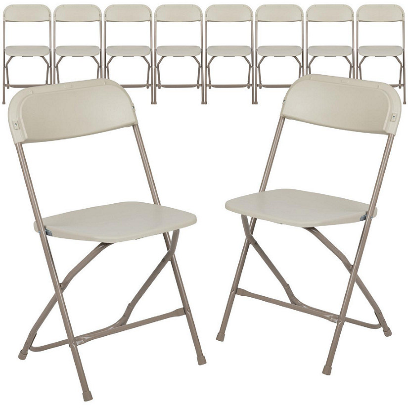 Emma + Oliver Set of 10 Plastic Folding Chairs - 650 LB Weight Capacity Lightweight Stackable Folding Chair in Beige Image