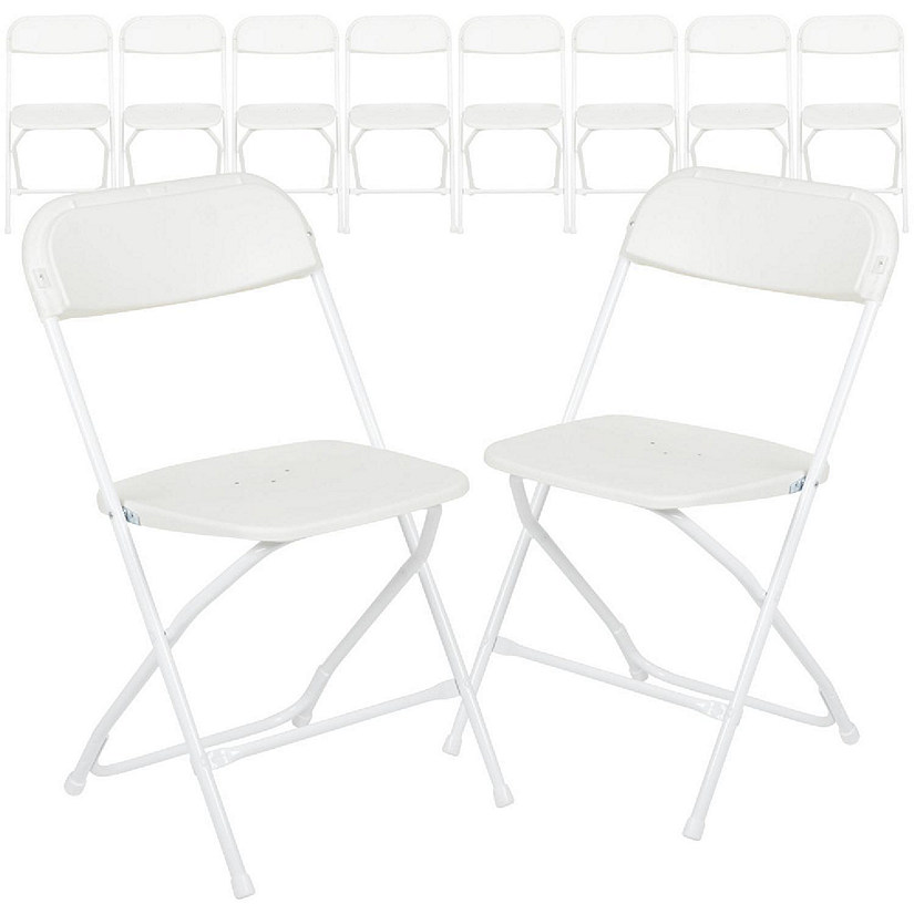 Emma + Oliver Set of 10 Plastic Folding Chairs - 650 LB Weight Capacity Lightweight Stackable Folding Chair in White Image