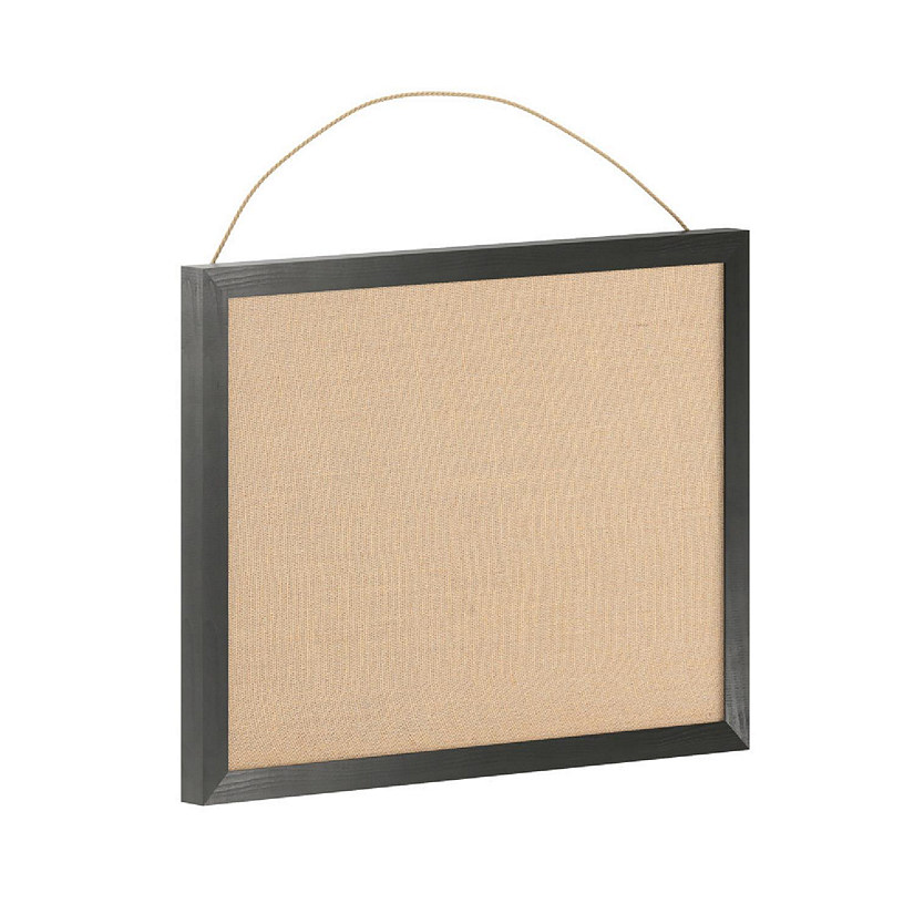 Emma + Oliver Wall Mount Linen Board with Solid Pine Frame and Wooden Push Pins, 18" x 24", Black Image