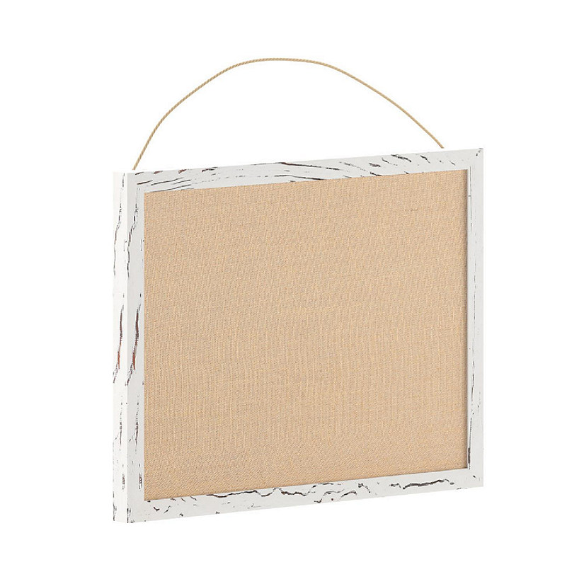 Emma + Oliver Wall Mount Linen Board with Solid Pine Frame and Wooden Push Pins, 18" x 24", White Washed Image