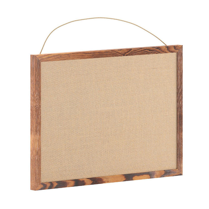 Emma + Oliver Wall Mount Linen Board with Solid Pine Frame and Wooden Push Pins, 20" x 30", Torched Brown Image
