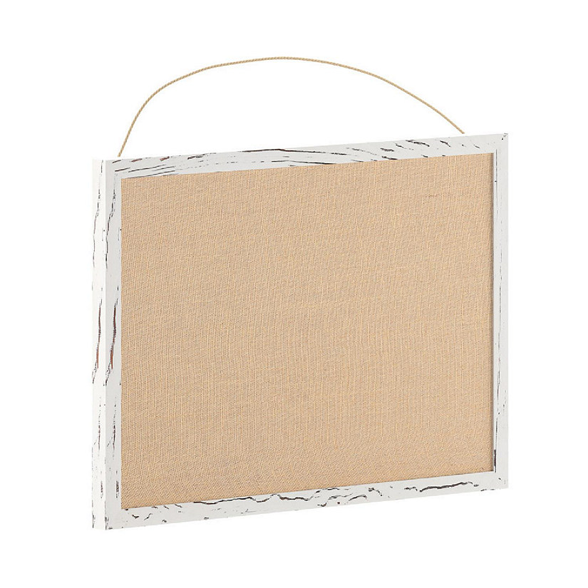 Emma + Oliver Wall Mount Linen Board with Solid Pine Frame and Wooden Push Pins, 20" x 30", White Washed Image
