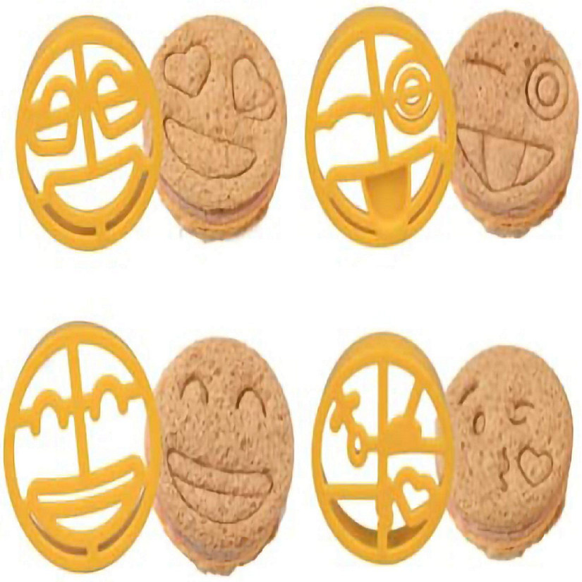 Emoji Sandwich Cutters - 4 Pack Set for DIY Bread Shapes, Pancakes, Cookies & More, Decruster is BPA Free & Suitable for Kids, Cute Back for Back to School, Eas Image
