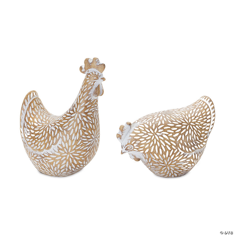 Etched Chicken Figurine (Set Of 2) 4"H, 6"H Resin Image