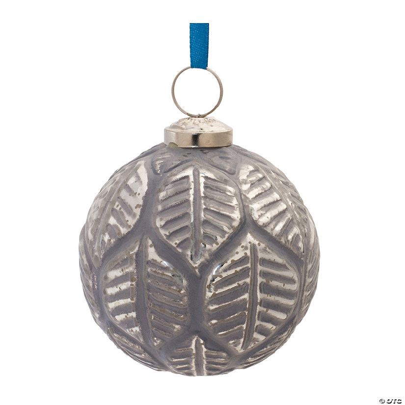 Etched Leaf Glass Ball Ornament (Set Of 6) 4"D Image