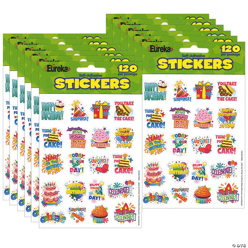 Eureka Birthday Theme Stickers, 120 Per Pack, 12 Packs Image
