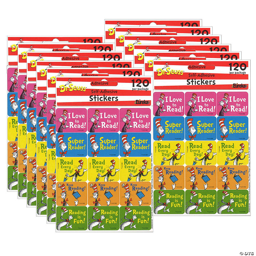 Eureka Cat in the Hat Reading Success Stickers, 120 Per Pack, 12 Packs Image