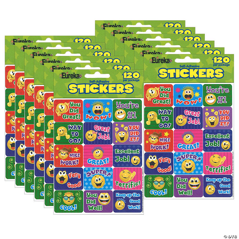 Eureka Emoticons Success Stickers, 120 Per Pack, 12 Packs Image