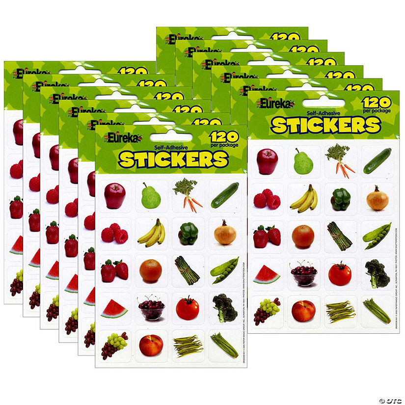 Eureka Fruits & Vegetables Theme Stickers, 120 Per Pack, 12 Packs Image