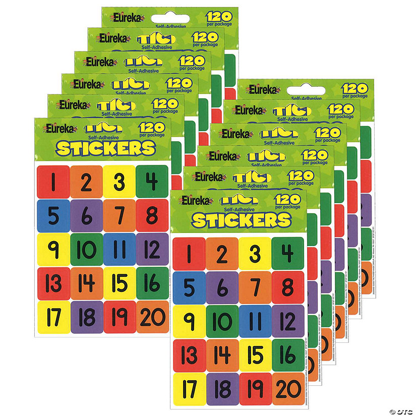 Eureka Numbers (1-20) Theme Stickers, 120 Per Pack, 12 Packs Image