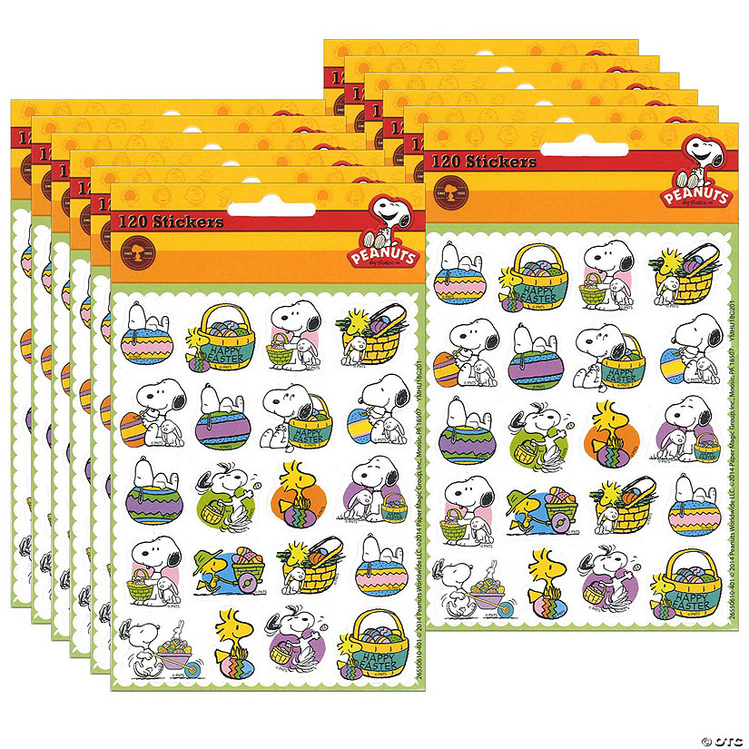 Eureka Peanuts Easter Theme Stickers, 120 Per Pack, 12 Packs Image