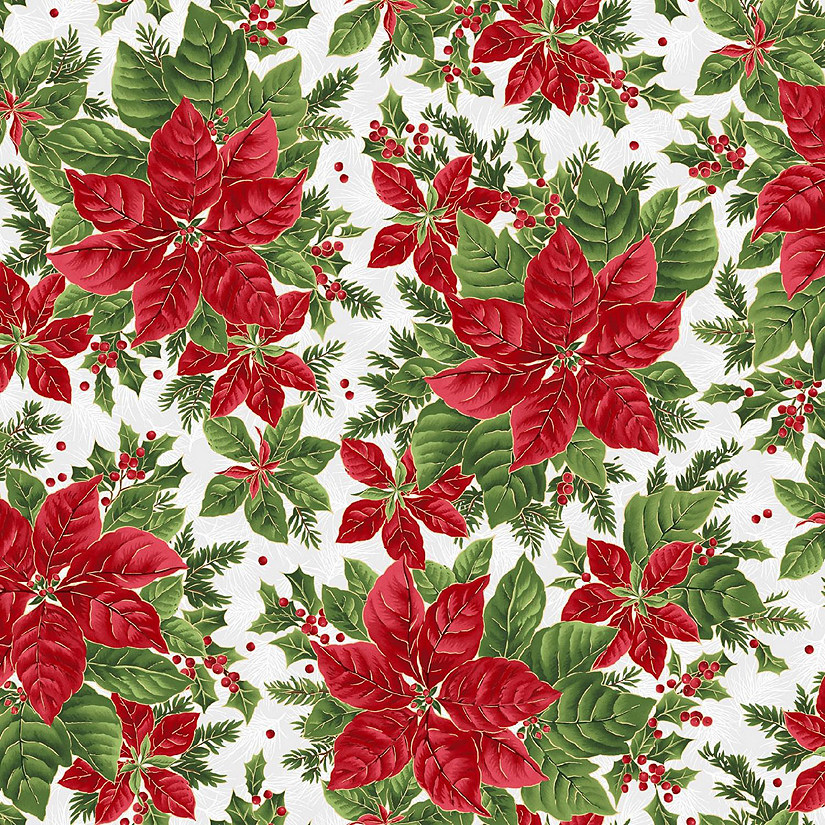 Evergreen Bows Poinsettias Metallic Christmas Cotton Fabric by Maywood Studio Image