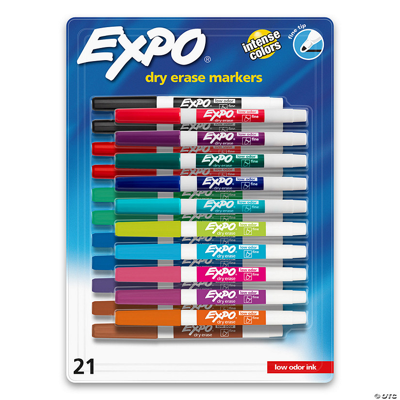 EXPO Dry Erase Markers, Whiteboard Markers with Low Odor Ink, Fine Tip, Assorted Vibrant Colors, 21 Count Image