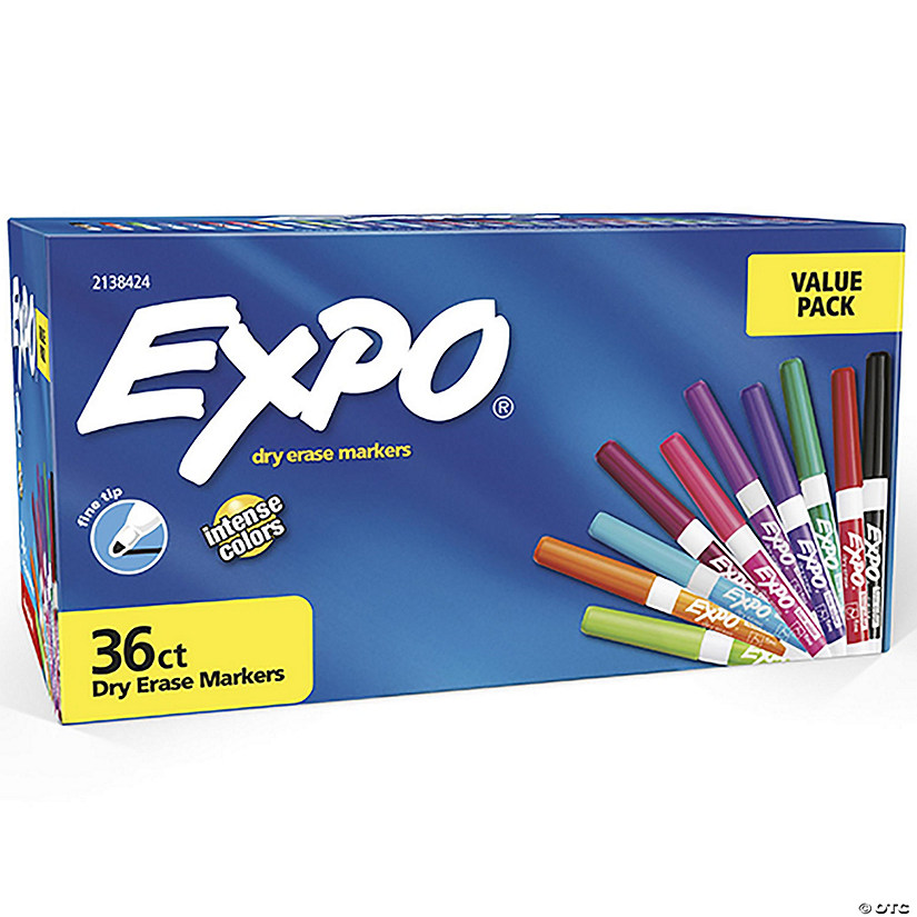 EXPO Dry Erase Markers, Whiteboard Markers with Low Odor Ink, Fine Tip, Assorted Vibrant Colors, 36 Count Image